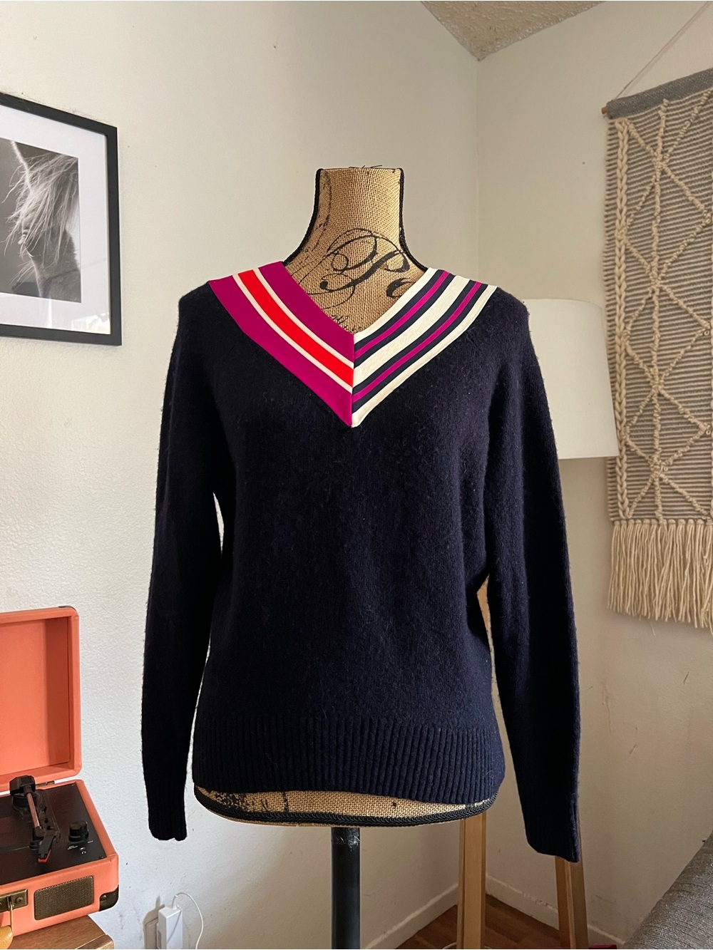 Sandro Nepeta Striped V-Neck Sweater Size 2 - Picture 4 of 12